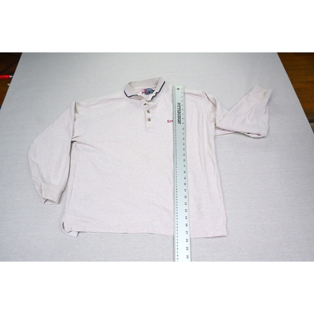 Chaps Ralph Lauren Vintage 90s Mens L Cotton Linen Polo Shirt Cream Long Sleeve - Picture 3 of 8
